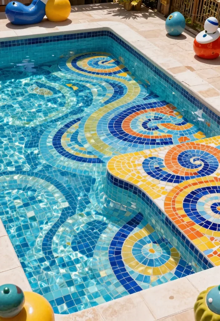 15 Stunning Rectangle Pool with Spa Sun Shelf Ideas That Will Transform Your Backyard! - 7. Artistic Rectangle Pool with Mosaic Tiles 1