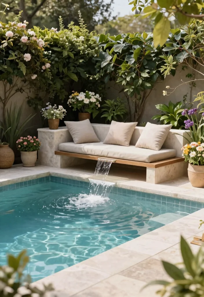 15 Stunning Rectangle Pool with Spa Sun Shelf Ideas That Will Transform Your Backyard! - 8. Spa-Inspired Rectangle Pool with Built-In Sun Shelf 1