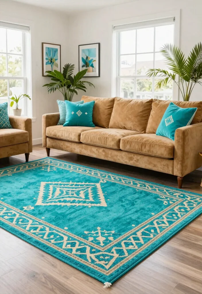 Stop Guessing! 15 Rug Colors Go With Camel Couch: Style Your Living Room Like a Designer 2 rug colors go with camel couch / 15 Stunning Rug Colors That Will Make Your Camel Couch Pop (You Won't Believe #9!) - 1. Bold Turquoise 1
