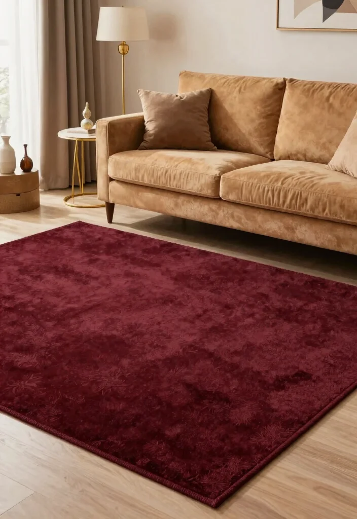 Stop Guessing! 15 Rug Colors Go With Camel Couch: Style Your Living Room Like a Designer 12 15 Stunning Rug Colors That Will Make Your Camel Couch Pop (You Won't Believe #9!) - 11. Rich Burgundy 1