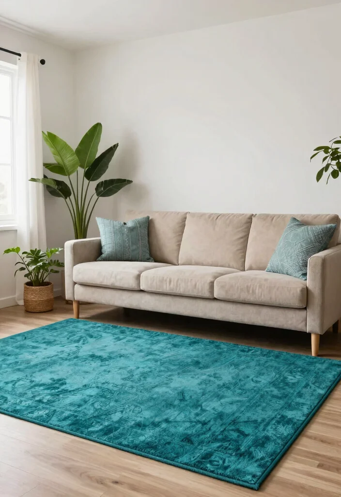 Stop Guessing! 15 Rug Colors Go With Camel Couch: Style Your Living Room Like a Designer 13 15 Stunning Rug Colors That Will Make Your Camel Couch Pop (You Won't Believe #9!) - 12. Cool Teal 1