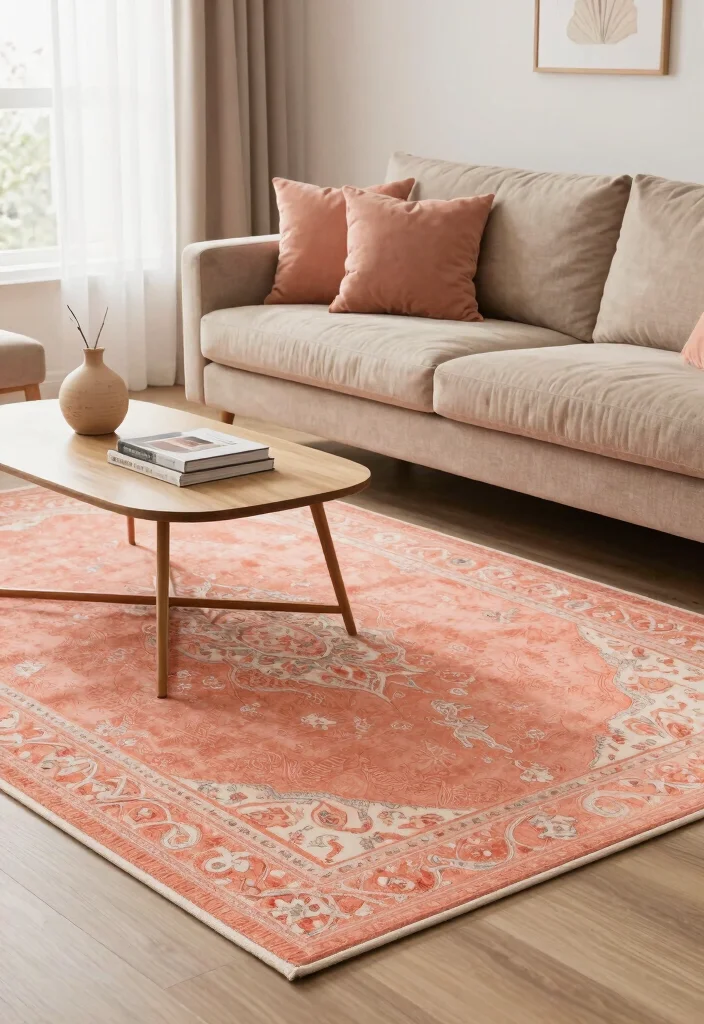 Stop Guessing! 15 Rug Colors Go With Camel Couch: Style Your Living Room Like a Designer 3 rug colors go with camel couch / 15 Stunning Rug Colors That Will Make Your Camel Couch Pop (You Won't Believe #9!) - 2. Soft Coral 1