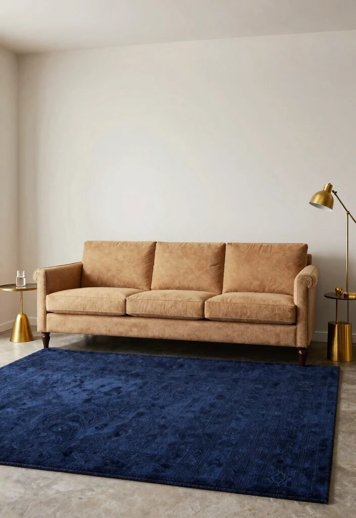 Stop Guessing! 15 Rug Colors Go With Camel Couch: Style Your Living Room Like a Designer 5 15 Stunning Rug Colors That Will Make Your Camel Couch Pop (You Won't Believe #9!) - 4. Deep Navy 1
