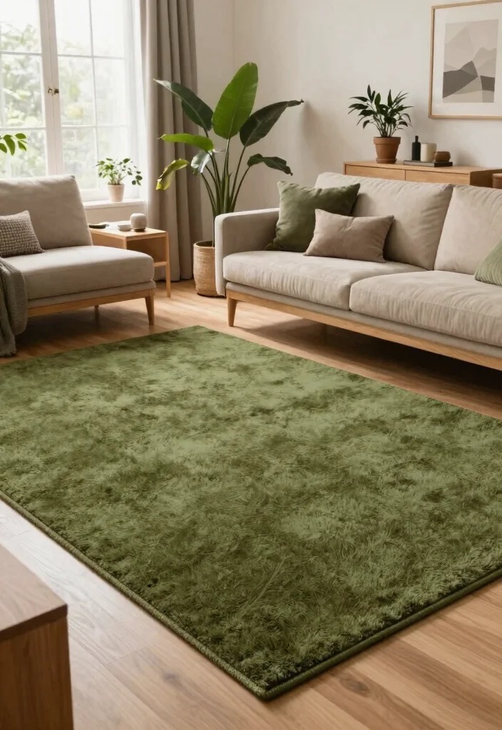 Stop Guessing! 15 Rug Colors Go With Camel Couch: Style Your Living Room Like a Designer 7 15 Stunning Rug Colors That Will Make Your Camel Couch Pop (You Won't Believe #9!) - 6. Rich Olive Green 1