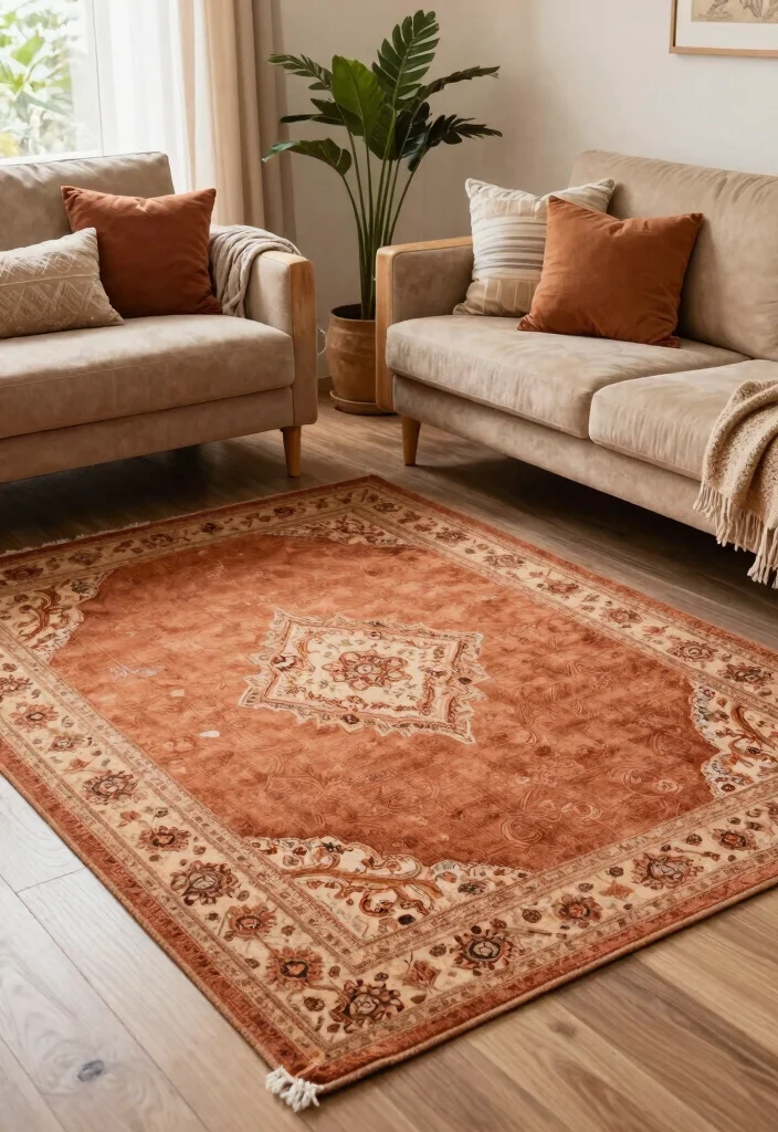 Stop Guessing! 15 Rug Colors Go With Camel Couch: Style Your Living Room Like a Designer 9 15 Stunning Rug Colors That Will Make Your Camel Couch Pop (You Won't Believe #9!) - 8. Warm Terracotta 1