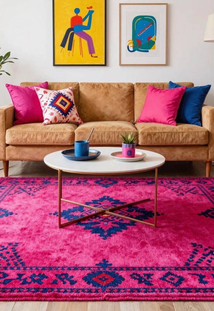Stop Guessing! 15 Rug Colors Go With Camel Couch: Style Your Living Room Like a Designer 10 15 Stunning Rug Colors That Will Make Your Camel Couch Pop (You Won't Believe #9!) - 9. Vibrant Fuchsia 1