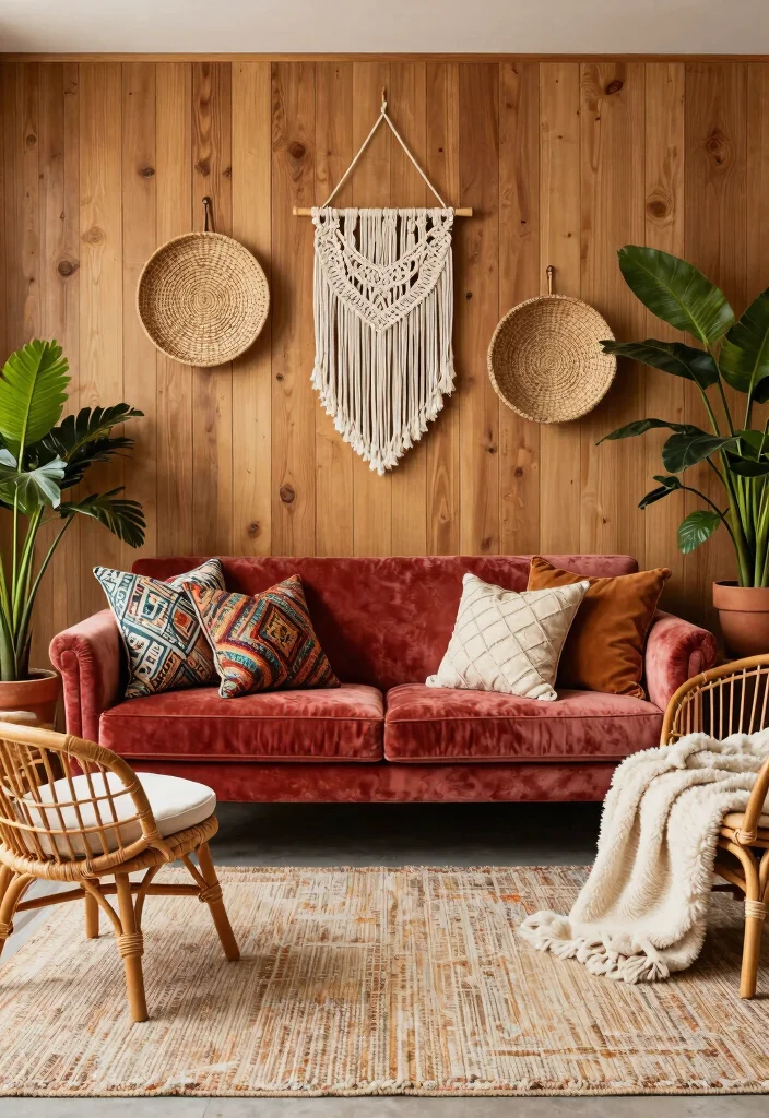 15 Super Cool Living Rooms With Wood Paneling That'll Make You Want to Redecorate! 14 15 Super Cool Living Rooms With Wood Paneling That'll Make You Want to Redecorate! - 3. Bohemian Bliss 1