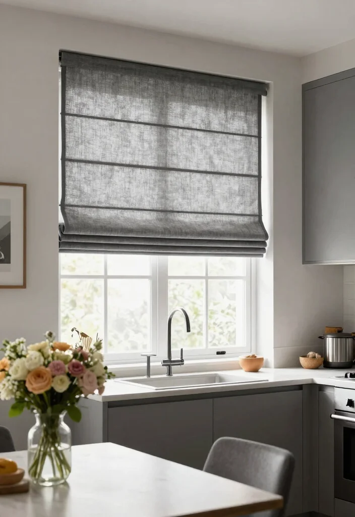15 Trendy Kitchen Curtain Ideas You Didn't Know You Needed (Your Windows Will Thank You!) 12 15 Trendy Kitchen Curtain Ideas You Didn't Know You Needed (Your Windows Will Thank You!) - 11. Roman Shades: Sleek and Stylish 1