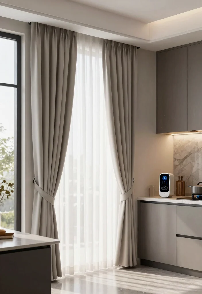 15 Trendy Kitchen Curtain Ideas You Didn't Know You Needed (Your Windows Will Thank You!) 16 15 Trendy Kitchen Curtain Ideas You Didn't Know You Needed (Your Windows Will Thank You!) - 15. Smart Curtains: Modern Technology Meets Style 1