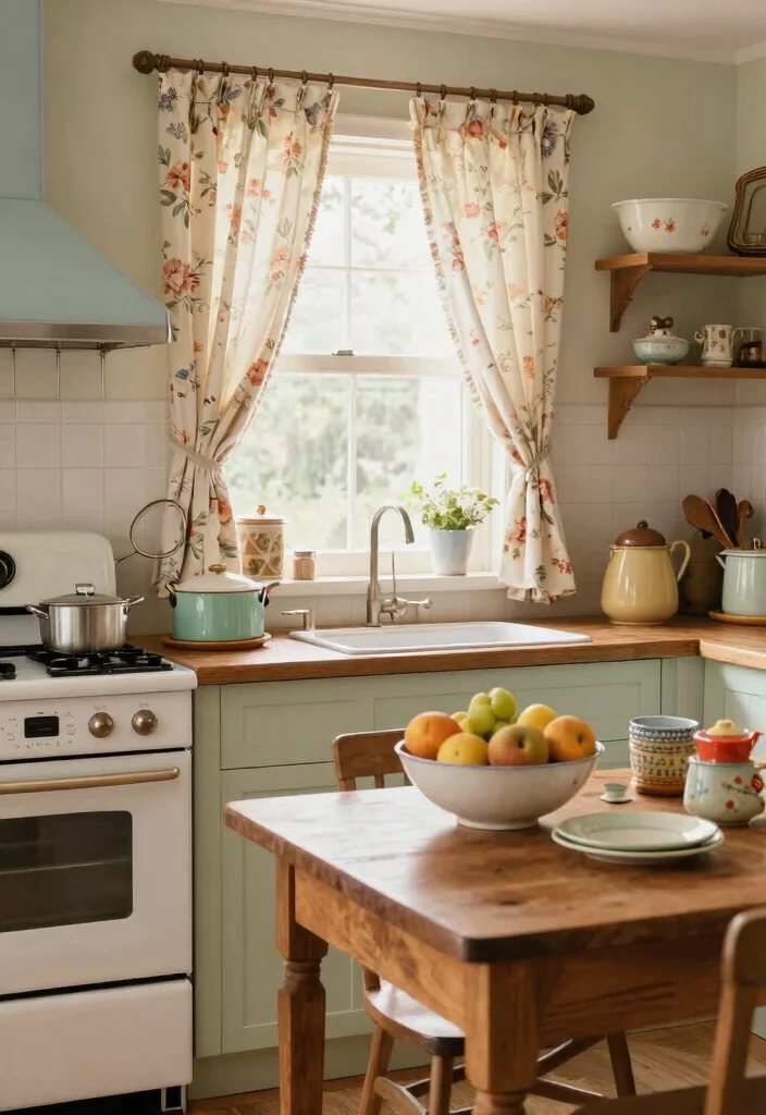 15 Trendy Kitchen Curtain Ideas You Didn't Know You Needed (Your Windows Will Thank You!) 6 15 Trendy Kitchen Curtain Ideas You Didn't Know You Needed (Your Windows Will Thank You!) - 5. Vintage Vibes: Retro Prints and Fabrics 1