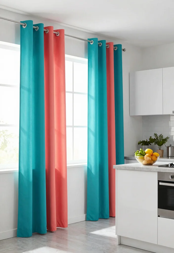 15 Trendy Kitchen Curtain Ideas You Didn't Know You Needed (Your Windows Will Thank You!) 8 15 Trendy Kitchen Curtain Ideas You Didn't Know You Needed (Your Windows Will Thank You!) - 7. Color-Blocking: Chic and Bold 1
