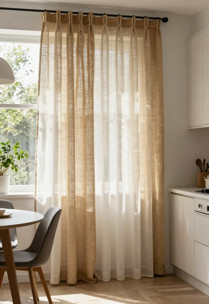 15 Trendy Kitchen Curtain Ideas You Didn't Know You Needed (Your Windows Will Thank You!) 9 15 Trendy Kitchen Curtain Ideas You Didn't Know You Needed (Your Windows Will Thank You!) - 8. Textured Layers: Add Depth 1