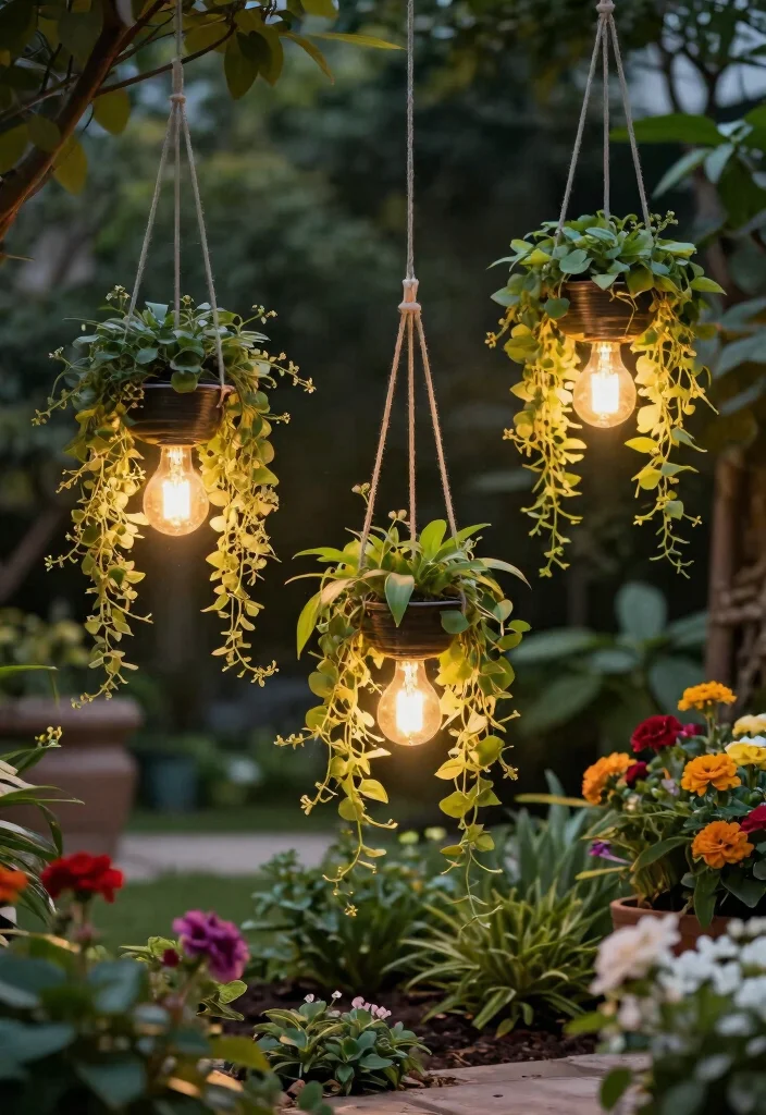 20 Affordable Outdoor Planter Lighting Ideas That Will Transform Your Garden for Under $50! - 19. Hanging Bulb Planters 1