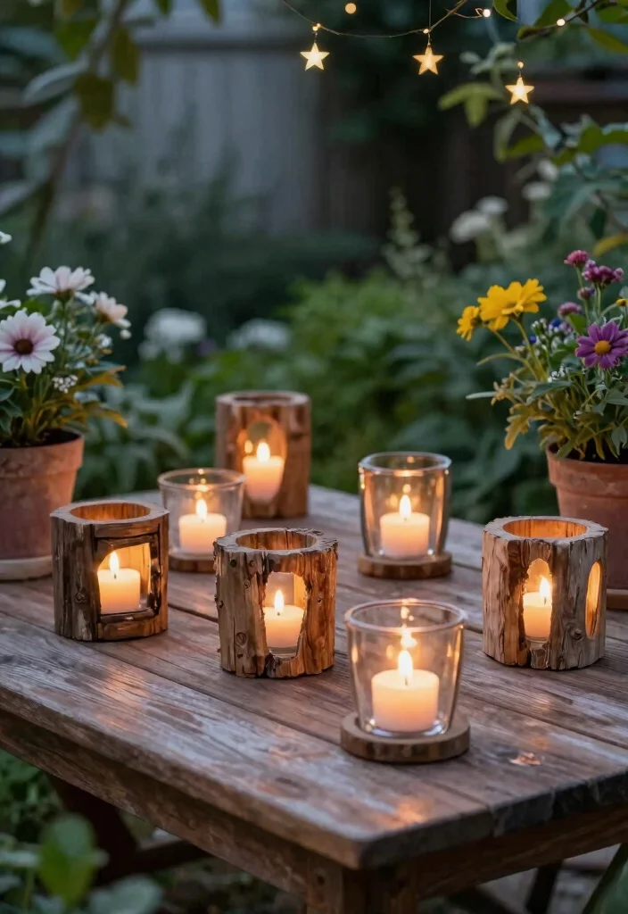 20 Affordable Outdoor Planter Lighting Ideas That Will Transform Your Garden for Under $50! - 8. Rustic Candle Holders 1