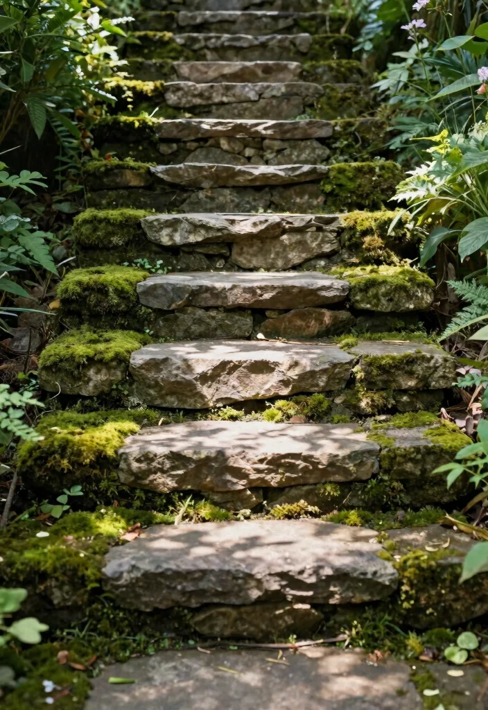 Unlock Your Garden's Potential: 15 Stunning Steps and Stairs Ideas You Can't Ignore! - 5. Natural Stone Steps with Moss 1