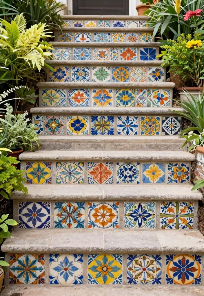 Unlock Your Garden's Potential: 15 Stunning Steps and Stairs Ideas You Can't Ignore! - 9. Custom Mosaic Tile Steps 1