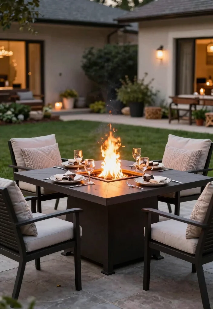 15+ Stunning Front Yard Fire Pit Ideas for Cozy Spaces (You'll Want #8 in Your Backyard!) - 14. Tabletop Fire Pit with Outdoor Dining 1
