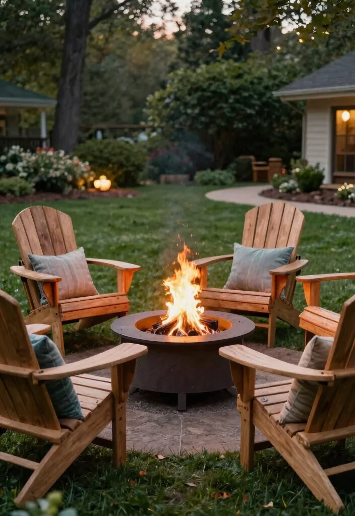 15+ Stunning Front Yard Fire Pit Ideas for Cozy Spaces (You'll Want #8 in Your Backyard!) - 5. Wood-Burning Fire Pit with Adirondack Chairs 1