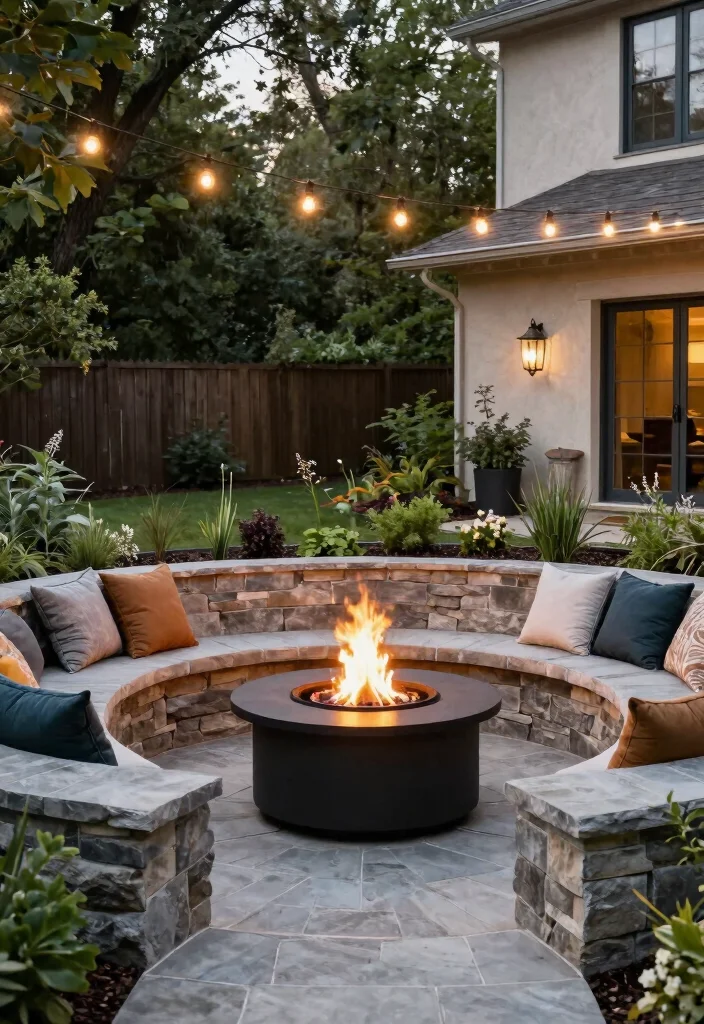 15+ Stunning Front Yard Fire Pit Ideas for Cozy Spaces (You'll Want #8 in Your Backyard!) - 6. Round Fire Pit with Stone Bench Seating 1