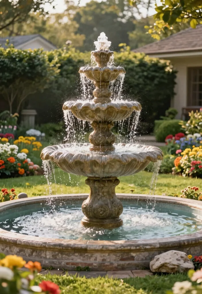 15+ Stunning Front Yard Fountain Ideas to Boost Your Curb Appeal (You Won't Believe #9!) - 1. Classic Tiered Fountain 1