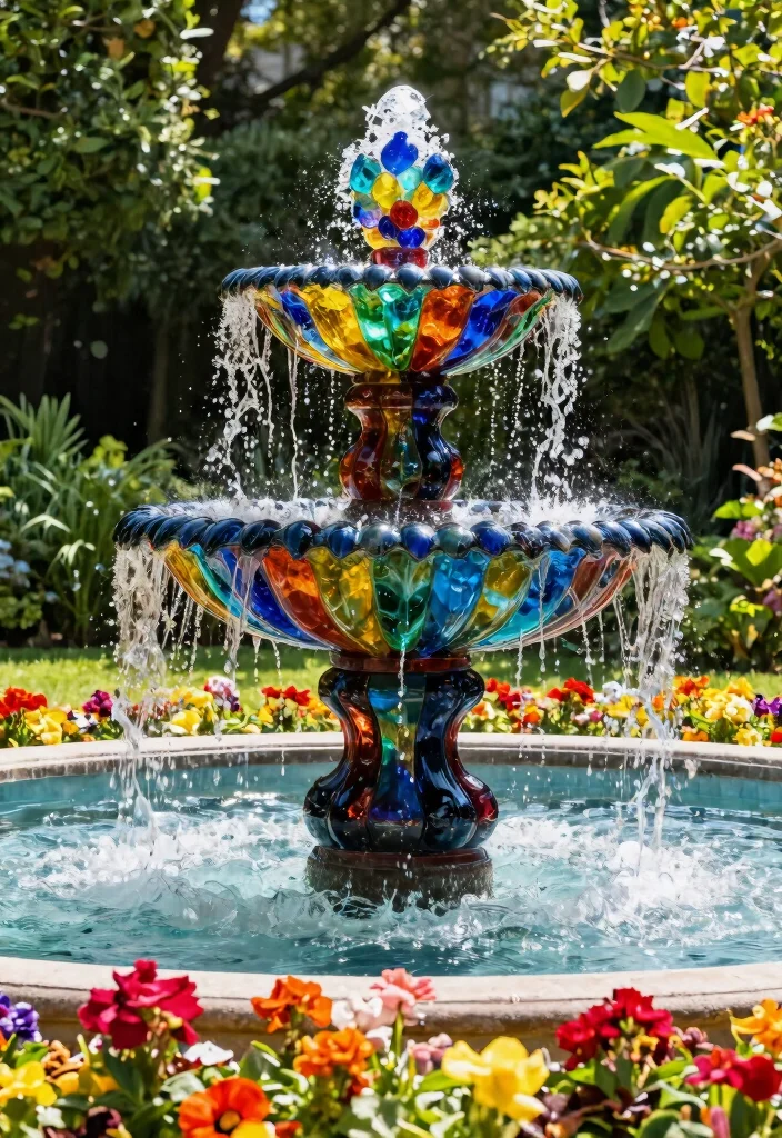 15+ Stunning Front Yard Fountain Ideas to Boost Your Curb Appeal (You Won't Believe #9!) - 12. Colorful Glass Fountain 1