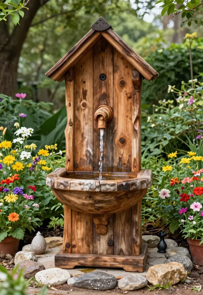 15+ Stunning Front Yard Fountain Ideas to Boost Your Curb Appeal (You Won't Believe #9!) - 2. Rustic Wooden Fountain 1