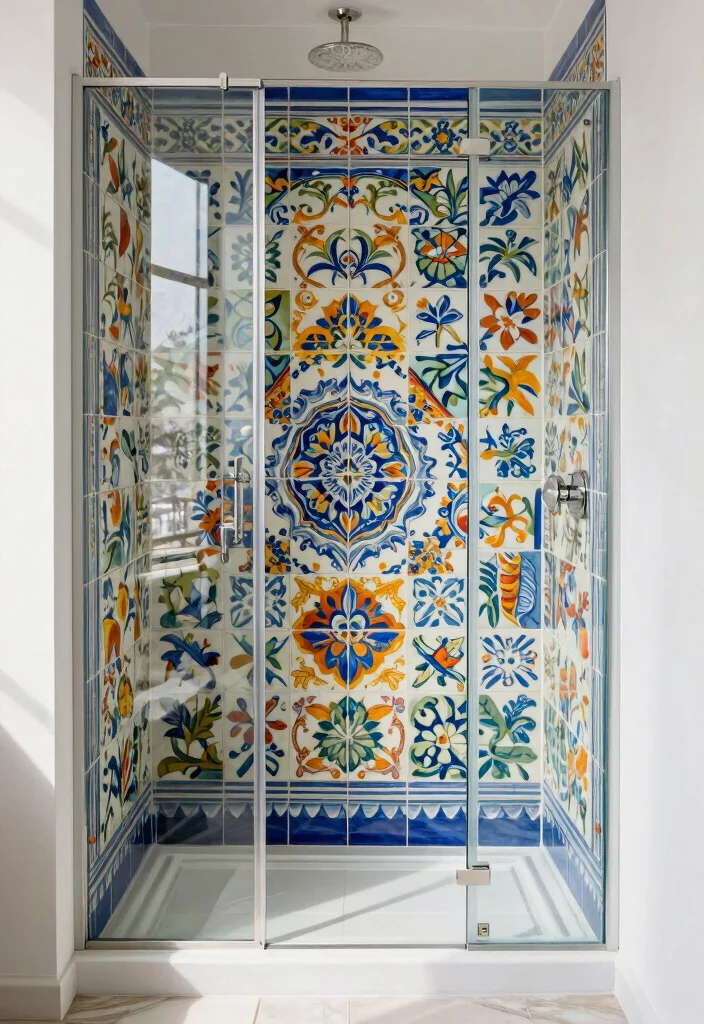 15+ Stunning Walk-in Shower Tile Ideas That'll Leave You Speechless 33 15+ Stunning Walk-in Shower Tile Ideas That'll Leave You Speechless - 12. Artistic Hand-Painted Tiles 1
