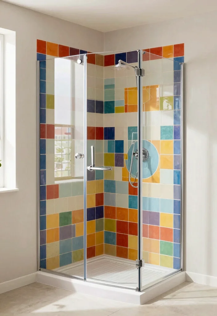 15+ Stunning Walk-in Shower Tile Ideas That'll Leave You Speechless 45 15+ Stunning Walk-in Shower Tile Ideas That'll Leave You Speechless - 14. Colorful Accent Tiles 1