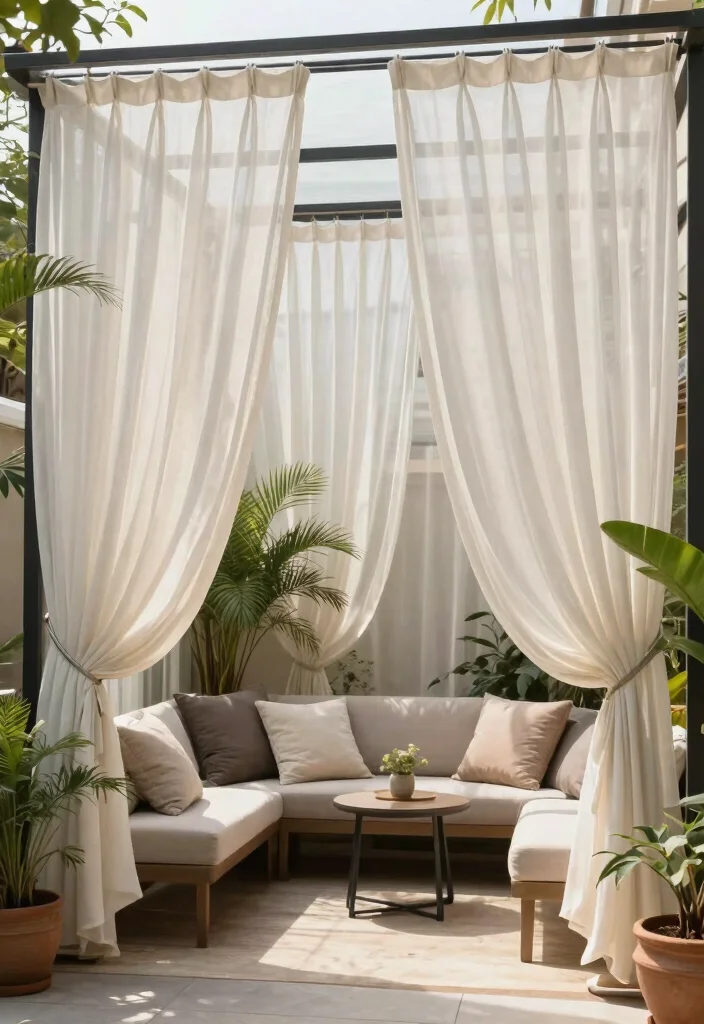 15+ Stylish Apartment Patio Decorating Ideas for Small Spaces That’ll Make You Want to Chill Outside! - 10. Hang Outdoor Curtains 1