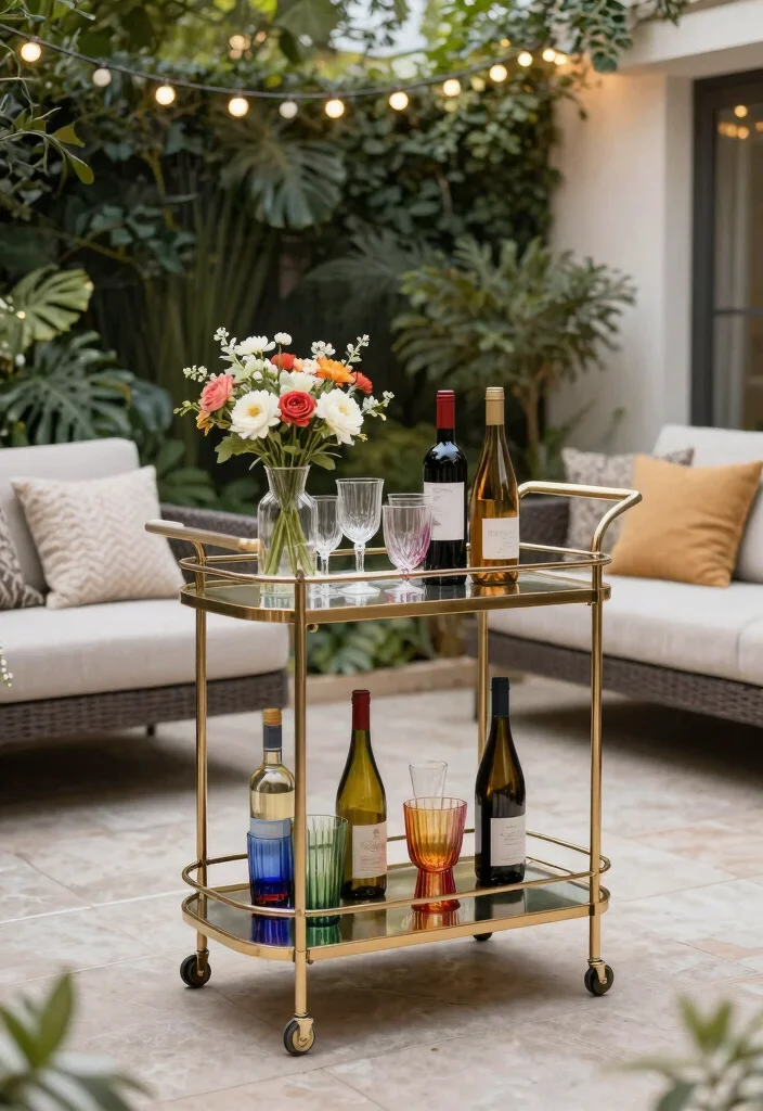 15+ Stylish Apartment Patio Decorating Ideas for Small Spaces That’ll Make You Want to Chill Outside! - 11. Incorporate a Mini Bar Cart 1