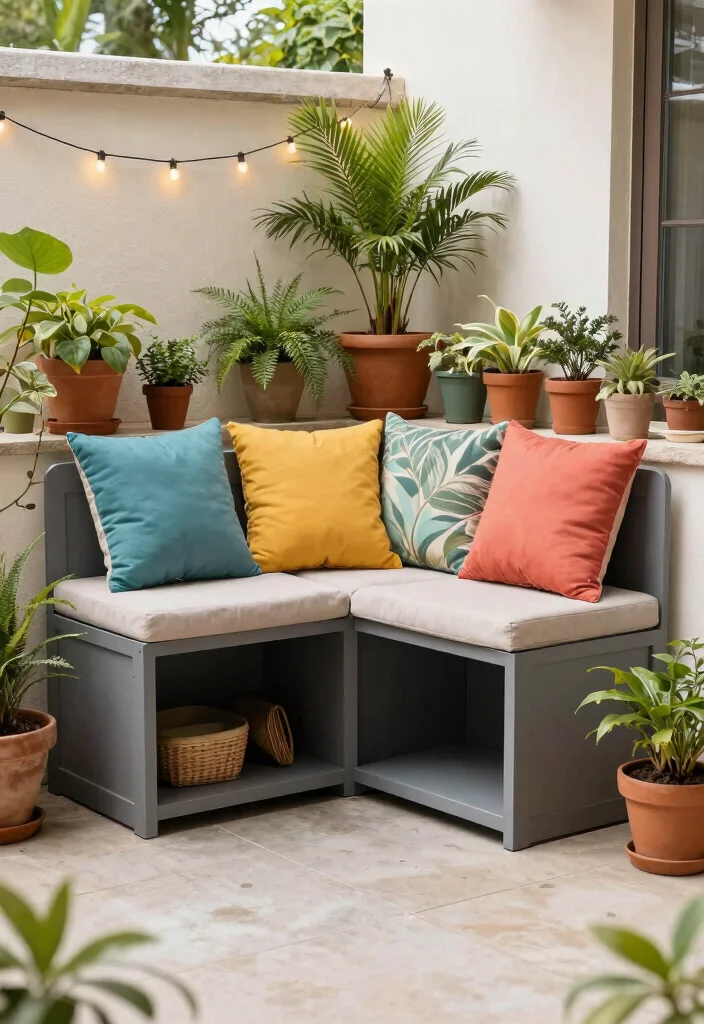 15+ Stylish Apartment Patio Decorating Ideas for Small Spaces That’ll Make You Want to Chill Outside! - 12. Make It Multifunctional with a Storage Bench 1
