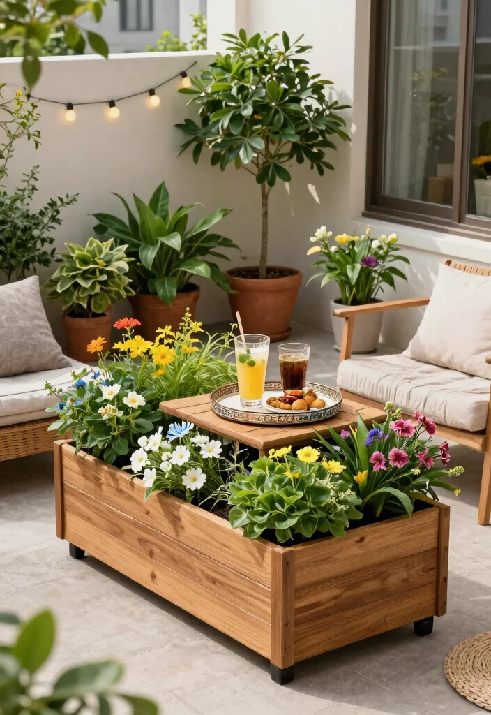 15+ Stylish Apartment Patio Decorating Ideas for Small Spaces That’ll Make You Want to Chill Outside! - 13. Create a Garden Table with a Planter Box 1