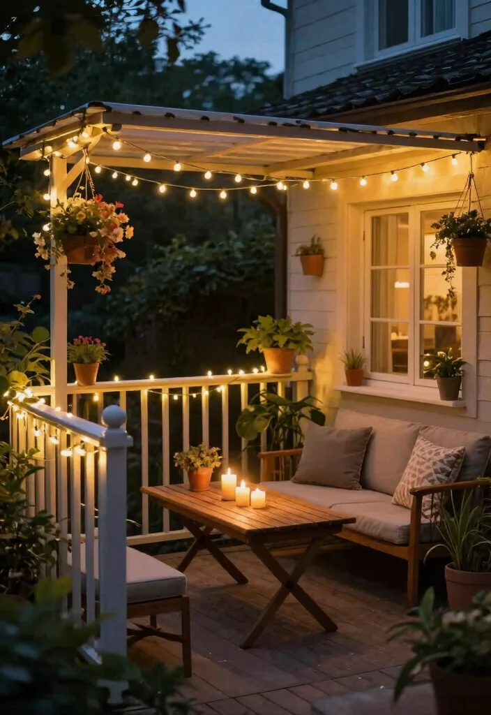 15+ Stylish Apartment Patio Decorating Ideas for Small Spaces That’ll Make You Want to Chill Outside! - 5. Create an Intimate Ambiance with String Lights 1