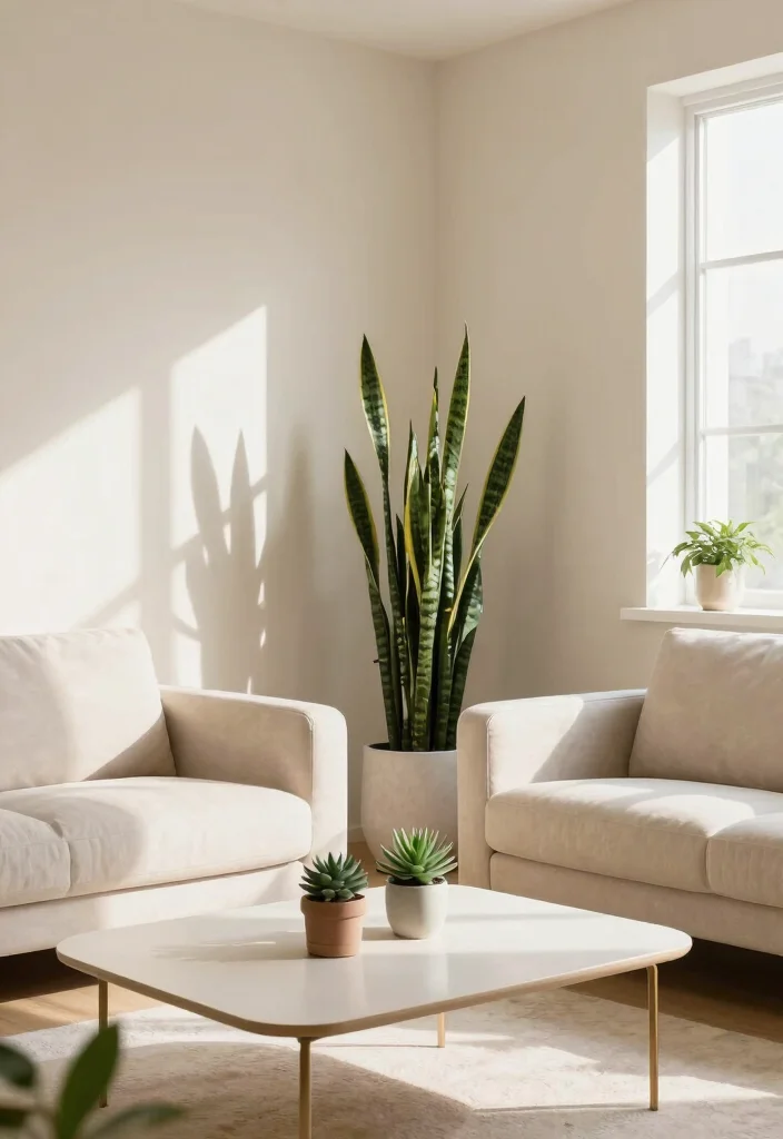 15 Unique Small Minimalist Neutral Living Room Ideas That'll Transform Your Space! - 4. Greenery for a Fresh Touch 1