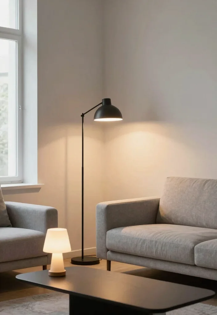 15 Unique Small Minimalist Neutral Living Room Ideas That'll Transform Your Space! - 5. Layered Lighting Solutions 1