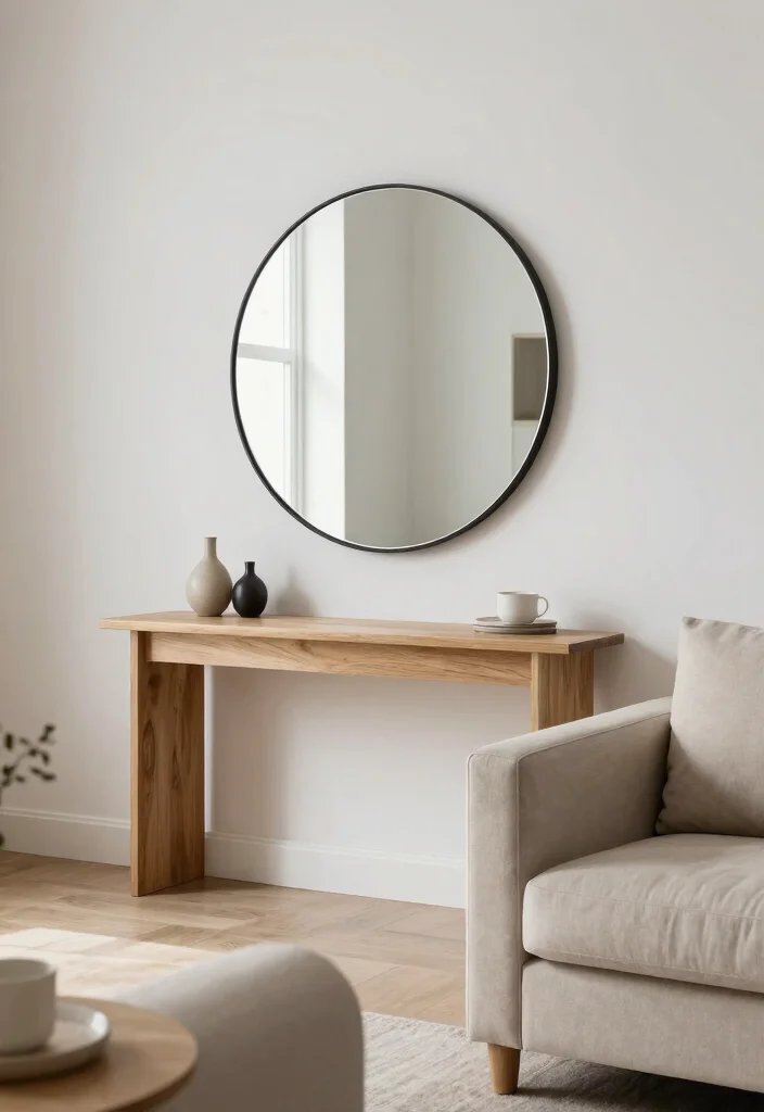 15 Unique Small Minimalist Neutral Living Room Ideas That'll Transform Your Space! - 6. Use of Mirrors to Create Illusion of Space 1