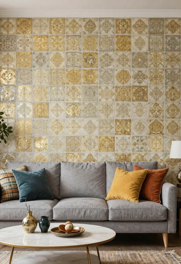 Uncover 15 Textured Wall Designs for a Modern Living Room That'll Wow Your Guests! - 11. Vintage Tin Tiles 1
