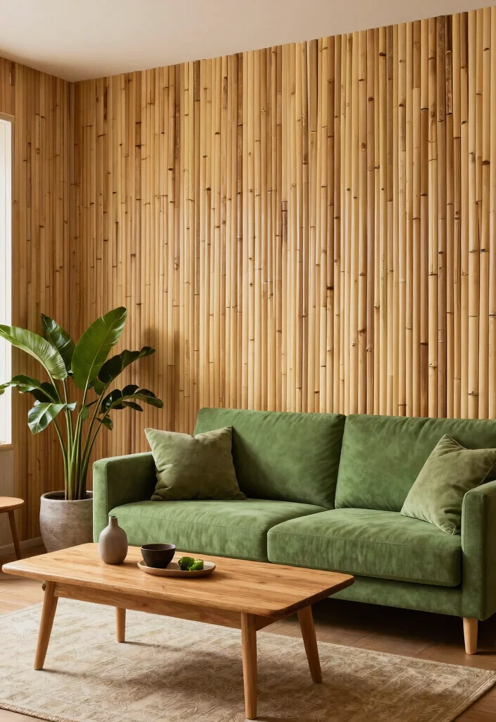 Uncover 15 Textured Wall Designs for a Modern Living Room That'll Wow Your Guests! - 15. Eco-Friendly Bamboo Walls 1