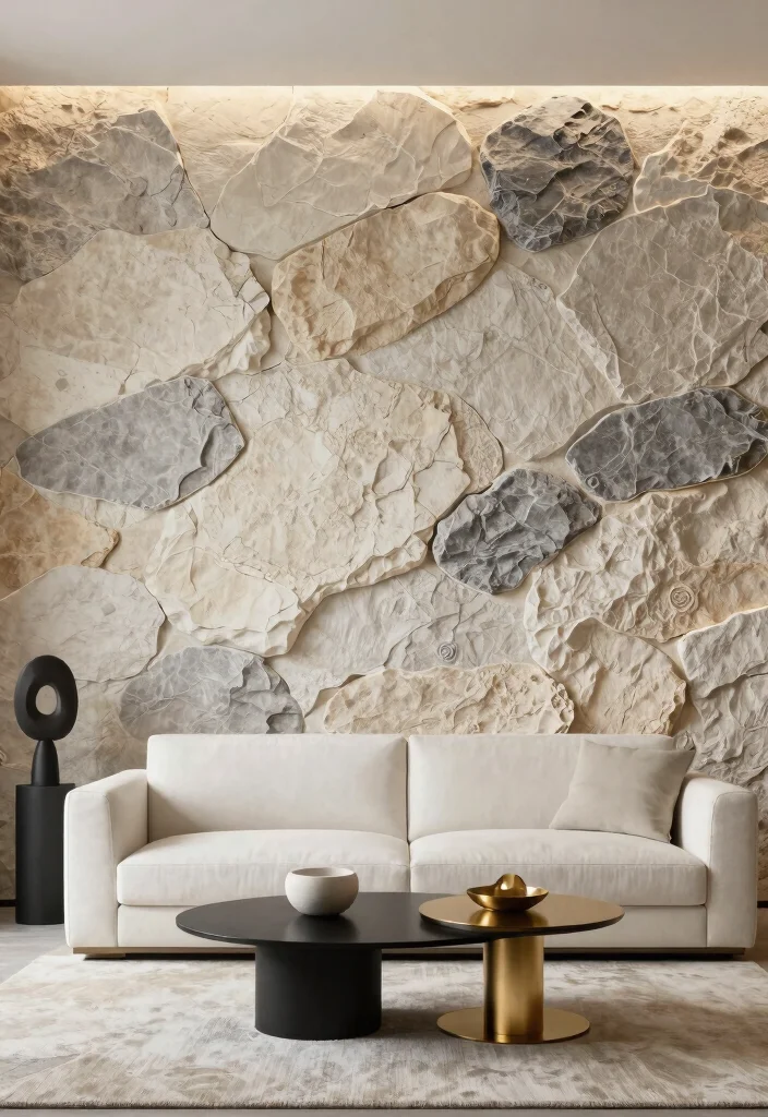 Uncover 15 Textured Wall Designs for a Modern Living Room That'll Wow Your Guests! - 2. Elegant Stone Wall 1