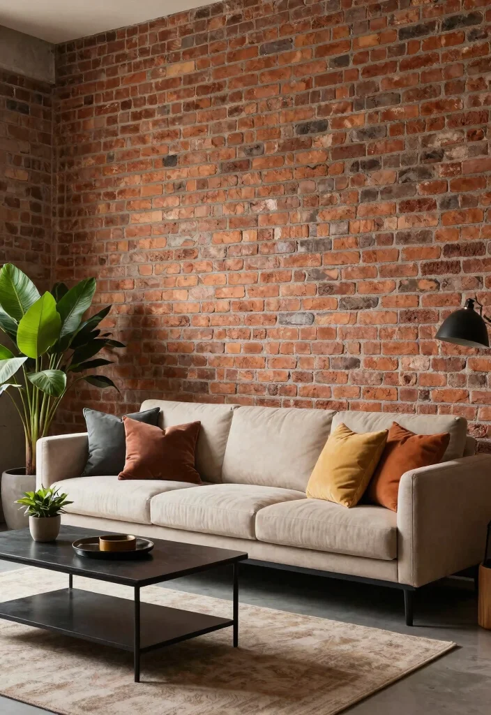 Uncover 15 Textured Wall Designs for a Modern Living Room That'll Wow Your Guests! - 6. Industrial Exposed Brick 1
