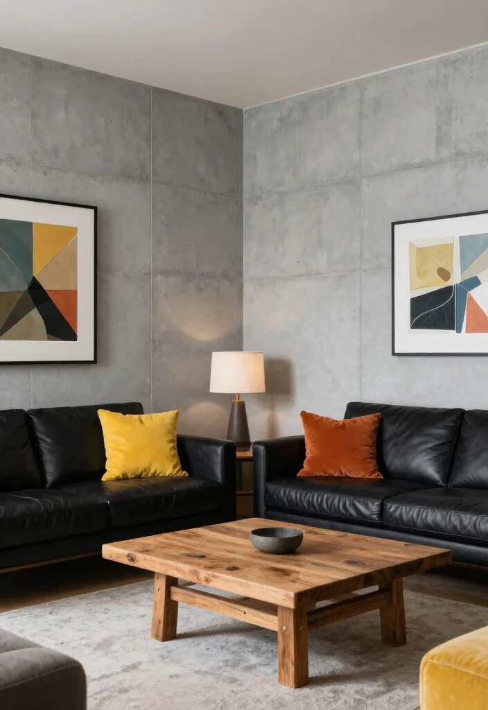 Uncover 15 Textured Wall Designs for a Modern Living Room That'll Wow Your Guests! - 8. Sleek Concrete Finish 1