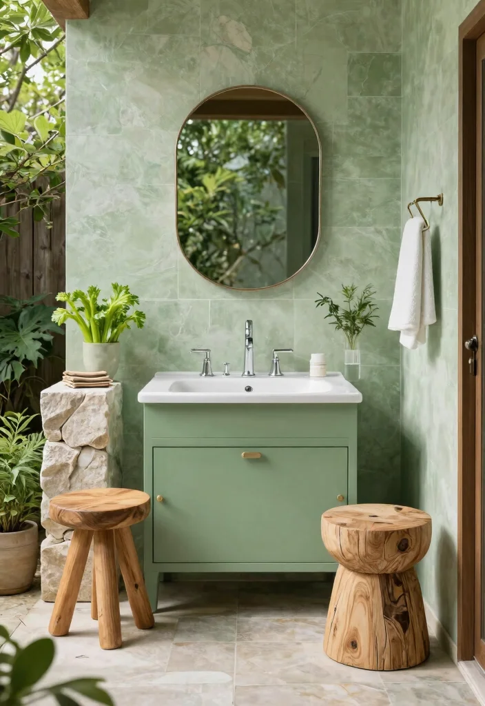 15 Celery Green Bathroom Ideas That'll Refresh Your Space Like Never Before! - 14. Celery Green Outdoor-Inspired Elements 1