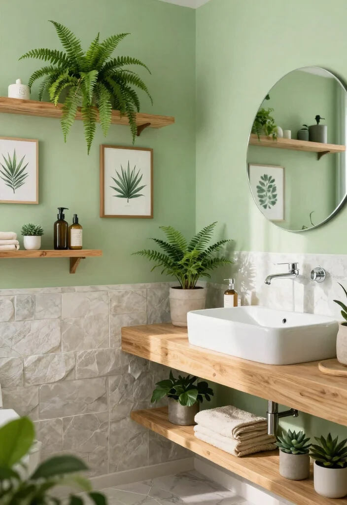 15 Celery Green Bathroom Ideas That'll Refresh Your Space Like Never Before! - 3. Nature-Inspired Decor 1