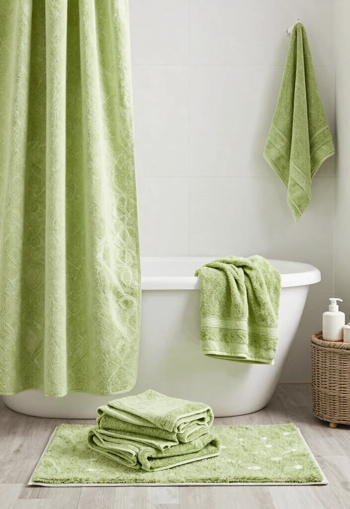 15 Celery Green Bathroom Ideas That'll Refresh Your Space Like Never Before! - 4. Soft Textiles in Celery Green 1
