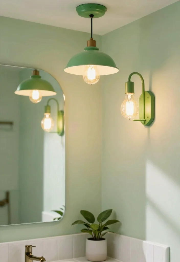 15 Celery Green Bathroom Ideas That'll Refresh Your Space Like Never Before! - 7. Celery Green Lighting Fixtures 1