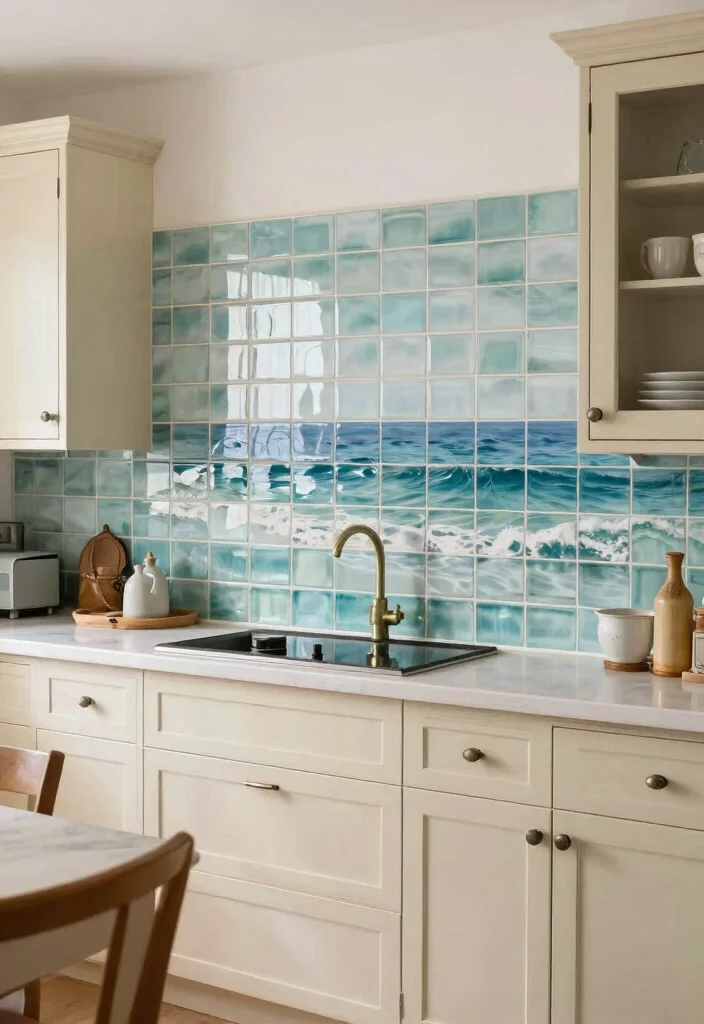 15 Best Coastal Vintage Kitchen Design That Blends Beachy & Rustic Charm 54 15 Coastal Vintage Kitchen Design Ideas That'll Make You Feel Like You're on Vacation Every Day! - 12. Coastal-Inspired Backsplash 1
