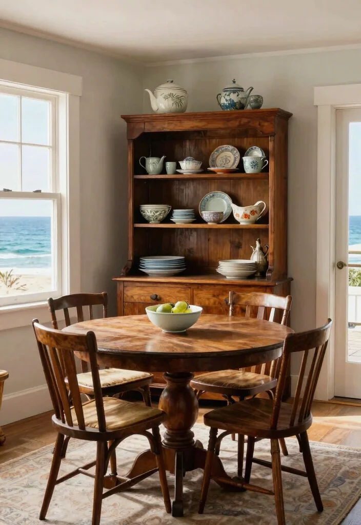 15 Best Coastal Vintage Kitchen Design That Blends Beachy & Rustic Charm 56 15 Coastal Vintage Kitchen Design Ideas That'll Make You Feel Like You're on Vacation Every Day! - 14. Vintage Furniture 1