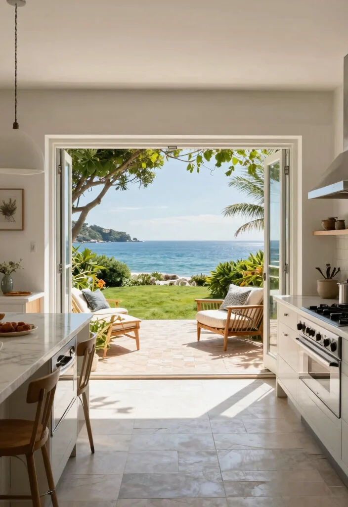 15 Best Coastal Vintage Kitchen Design That Blends Beachy & Rustic Charm 67 15 Coastal Vintage Kitchen Design Ideas That'll Make You Feel Like You're on Vacation Every Day! - 15. Indoor-Outdoor Flow 1