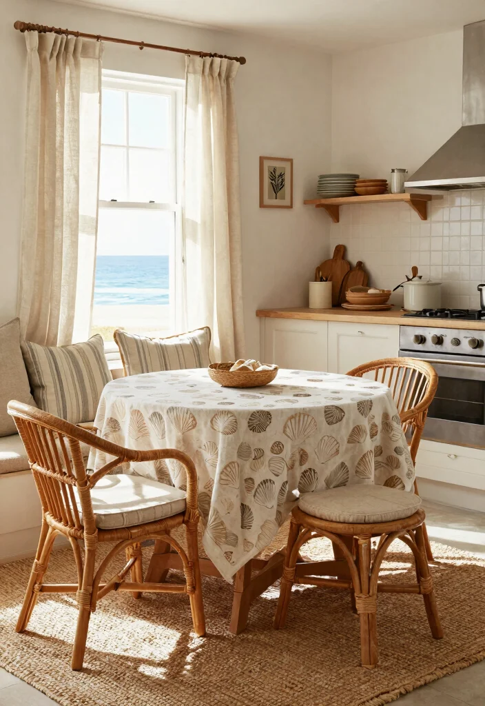 15 Best Coastal Vintage Kitchen Design That Blends Beachy & Rustic Charm 25 15 Coastal Vintage Kitchen Design Ideas That'll Make You Feel Like You're on Vacation Every Day! - 4. Beachy Textiles 1