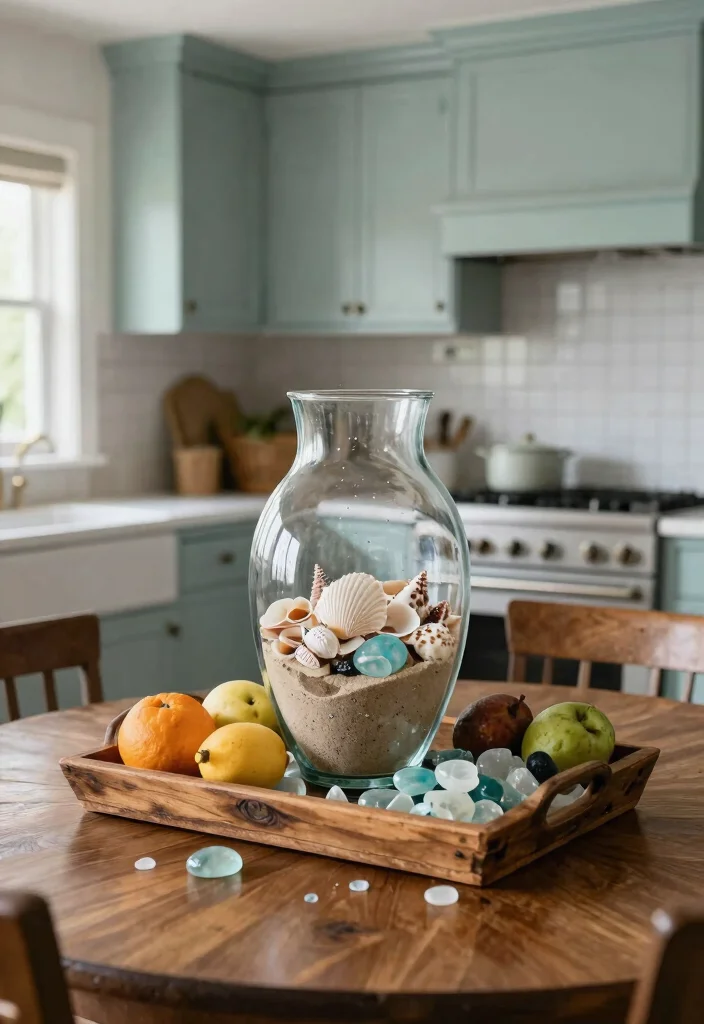 15 Best Coastal Vintage Kitchen Design That Blends Beachy & Rustic Charm 37 15 Coastal Vintage Kitchen Design Ideas That'll Make You Feel Like You're on Vacation Every Day! - 6. Sea-Inspired Centerpieces 1